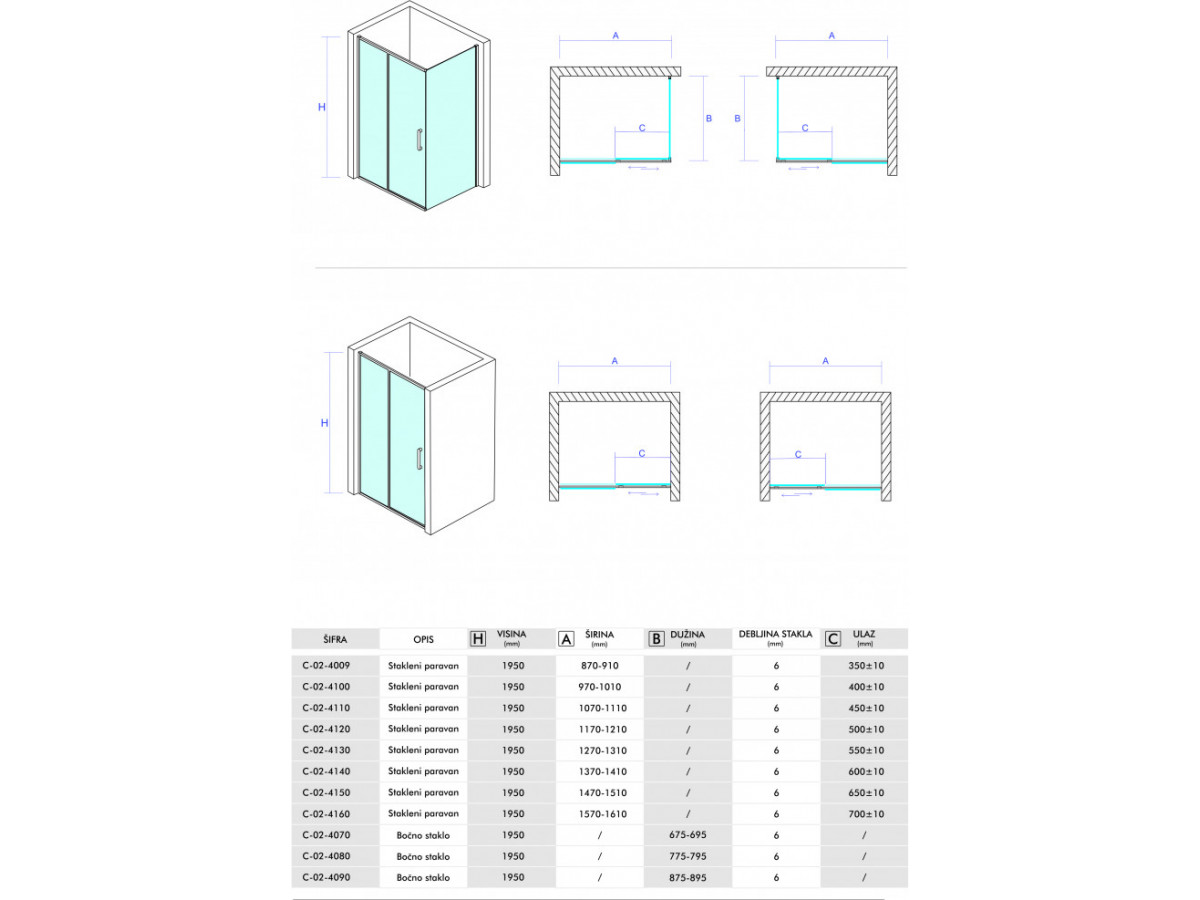 Concept Tus Kabina Atlas 100x90x195cm 6mm Providno Staklo C 02 4100