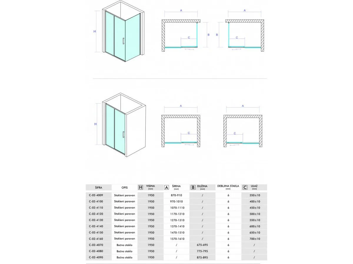 Concept tus kabina project 140x70x195cm 6mm providno staklo C-02-1400/1070 