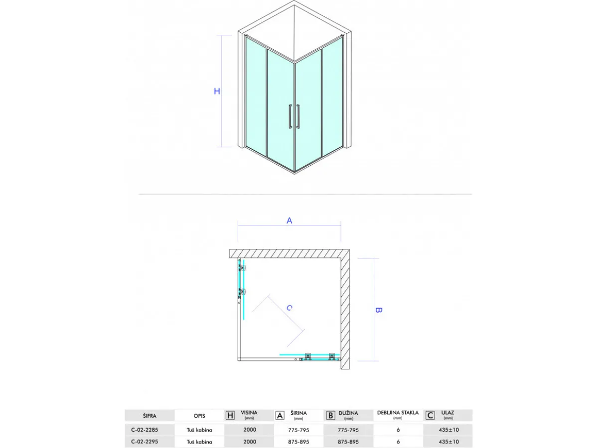 Concept tus kabina devon200 120x80x200cm 6mm providno staklo C-02-22120/22080 