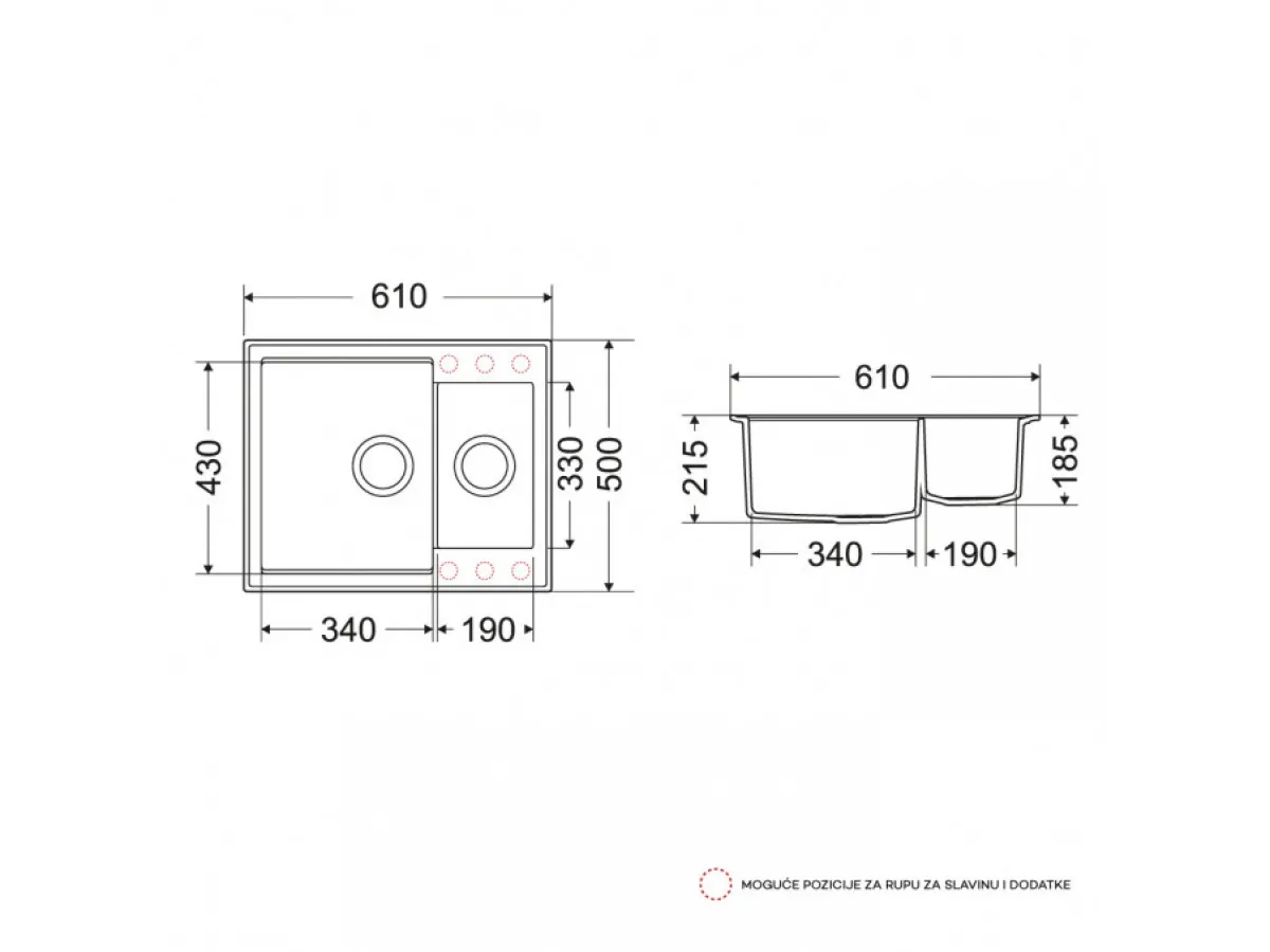 Milo Granitna sudopera MILO RETTO 61x50 Pure sand sa sifonom dupla RET.P.5KBO 