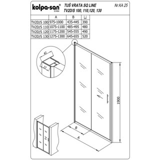 KOLPA TV2D/S SQ line 100 S/CH BELA tus vrata 5/6 mm BELA/CINCILA h=190 - 511550 