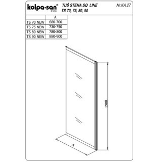 KOLPA TS SQ line 75/K SILVER - providno,tus stena 5 mm h=190 (komb. TKK,TV SQ line) - 527600 