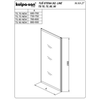 KOLPA TS SQ line 90/CH BELA - cincila,tus stena 5 mm h=190 (komb. TKK,TKP,TV SQ line) - 527650 