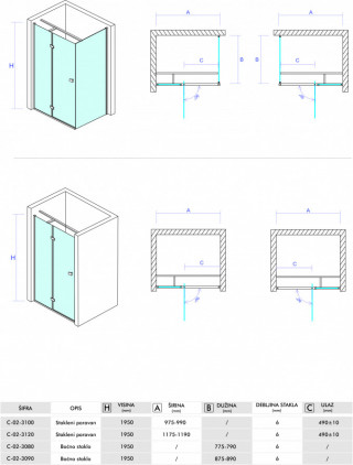 Concept tus kabina fonta 120x80x195cm 6mm providno staklo C-02-3120/3080 