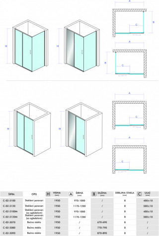 Concept tus kabina titan 120x90x195cm 8mm providnos taklo sa ogledalom C-02-5120M/5090 