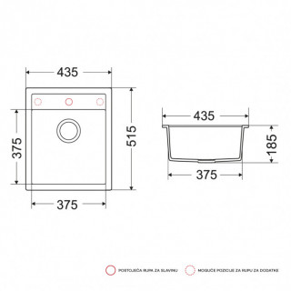 Milo Granitna sudopera MILO ALPHA 43,5x51,5 Pure sand sa sifonom ALP.P.1KBO 